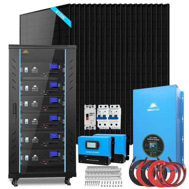 Off-Grid Solar Kit 18000W 48VDC 120V/240V LiFePO4 30.72KWH Lithium Battery 20 x 415 Watts Solar Panels SGR-18K20E