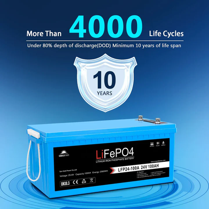24V 100AH LiFePO4 Deep Cycle Lithium Battery - Bluetooth / Self-Heating / IP65