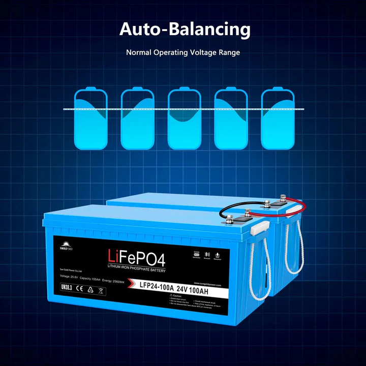 24V 100AH LiFePO4 Deep Cycle Lithium Battery - Bluetooth / Self-Heating / IP65