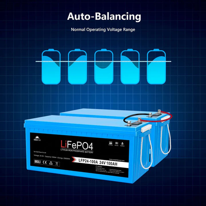 24V 100AH LiFePO4 Deep Cycle Lithium Battery - Bluetooth / Self-Heating / IP65