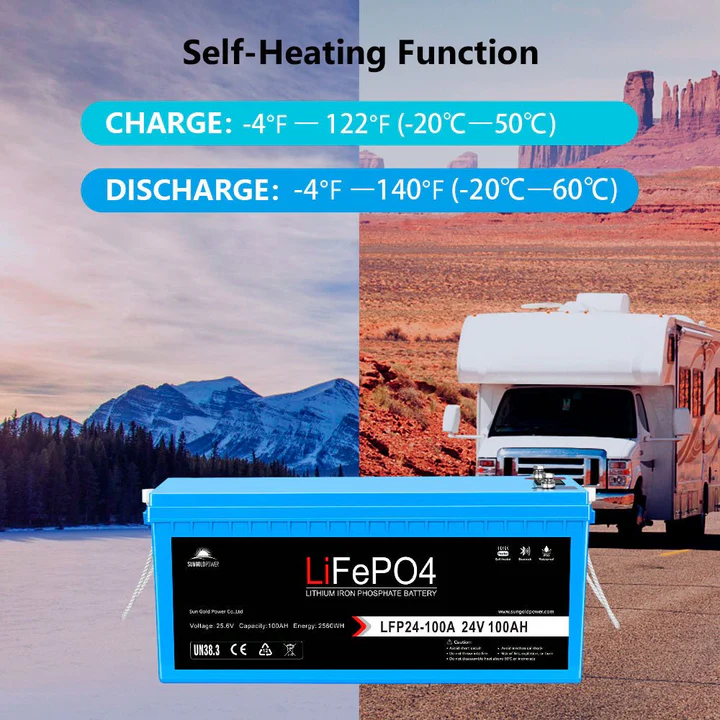 24V 100AH LiFePO4 Deep Cycle Lithium Battery - Bluetooth / Self-Heating / IP65