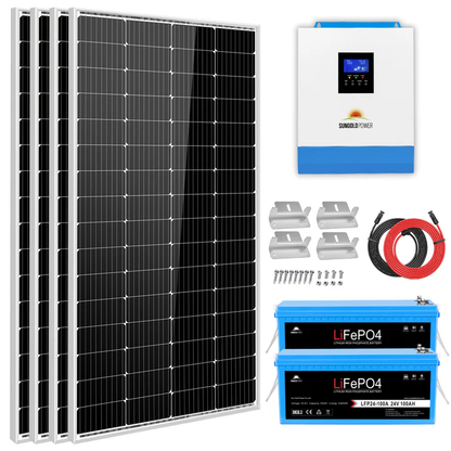 Off Grid Solar Kit 4000W Inverter 12VDC 120V/240V LiFePO4 Battery 1200 Watt Solar Back Up SGK-PR4S
