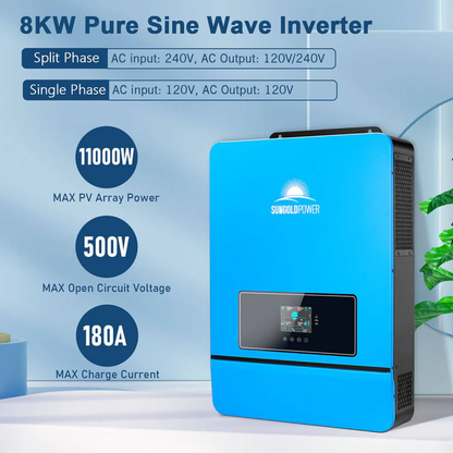 Complete Off-Grid Solar Kit 8000W 48V 120V/240V Output 10.24KWH Lithium Battery 5400 Watt Solar Panel SGK-8MAX