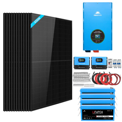 Complete Off-Grid Solar Kit 12000W 48V 120V/240V Output 10.24KWH Lithium Battery 5400 Watt Solar Panel SGK-12MAX