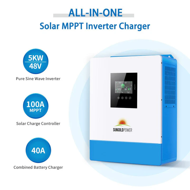 Off-Grid Solar Kit 5000W 48VDC 120V LiFePO4 10.24KWH Lithium Battery 6 x 415 Watts Solar Panels SGR-5KE