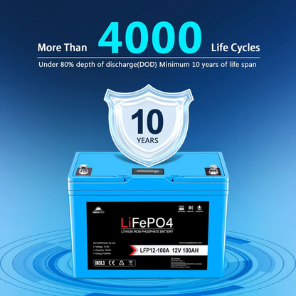 12V 100AH LiFePO4 Deep Cycle Lithium Battery - Bluetooth / Self-Heating / IP65