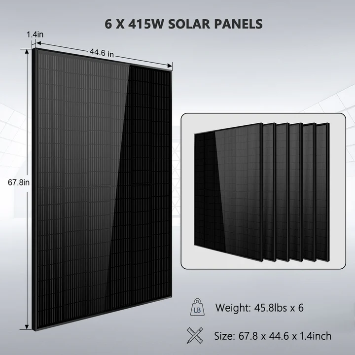 Off-Grid Solar Kit 5000W 48VDC 120V LiFePO4 10.24KWH Lithium Battery 6 x 415 Watts Solar Panels SGR-5KE