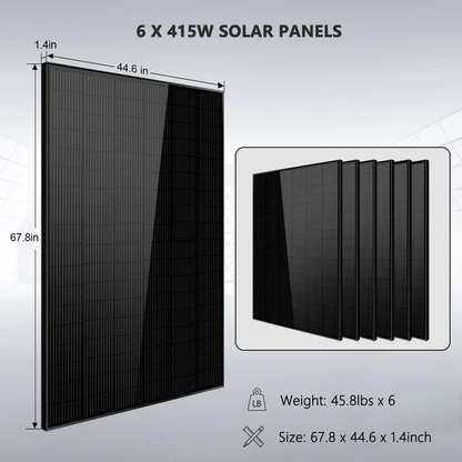 Off-Grid Solar Kit 5000W 48VDC 120V LiFePO4 10.24KWH Lithium Battery 6 x 415 Watts Solar Panels SGR-5KE