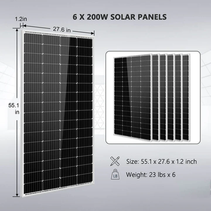 Off-Grid Solar Kit 5000W 48VDC 120V 5.12KWH PowerWall Battery 6 x 200 Watts Solar Panels SGM-5K5E
