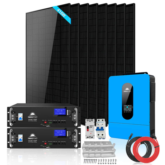 Off-Grid Solar Kit 6500W 48VDC 120/240VAC LiFePO4 10.24KWH Lithium Battery 8 x 415W Solar Panels SGR-6510E