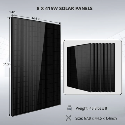 Off-Grid Solar Kit 6500W 48VDC 120/240VAC LiFePO4 10.24KWH Lithium Battery 8 x 415W Solar Panels SGR-6510E