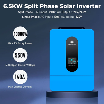 Off-Grid Solar Kit 6500W 48VDC 120/240VAC 10.24KWH PowerWall Lithium Battery 6 x 370 Watts Solar Panels SGM-6510M