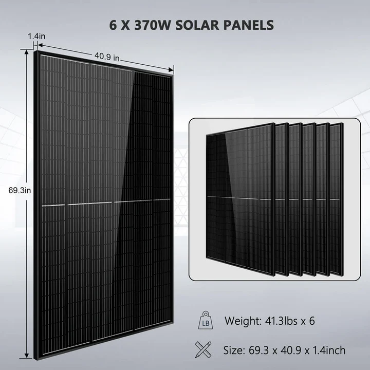 Off-Grid Solar Kit 6500W 48VDC 120/240VAC 10.24KWH PowerWall Lithium Battery 6 x 370 Watts Solar Panels SGM-6510M