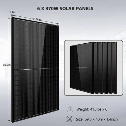 Off-Grid Solar Kit 6500W 48VDC 120/240VAC 10.24KWH PowerWall Lithium Battery 6 x 370 Watts Solar Panels SGM-6510M