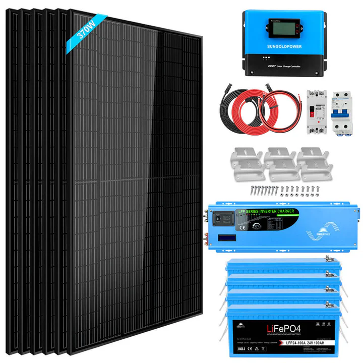 Off Grid Solar Kit 6000W 48VDC 120V/240V LiFePO4 10.24KWH Lithium Battery 6 x 370 Watt Solar Panels SGK-PRO64