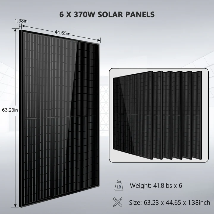 Off-Grid Solar Kit 5000W 48VDC 120V 10.24KWH PowerWall Lithium Battery 6 x 370 Watts Solar Panels SGM-5K10M