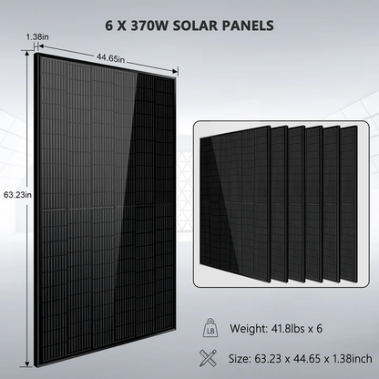Off-Grid Solar Kit 5000W 48VDC 120V 10.24KWH PowerWall Lithium Battery 6 x 370 Watts Solar Panels SGM-5K10M