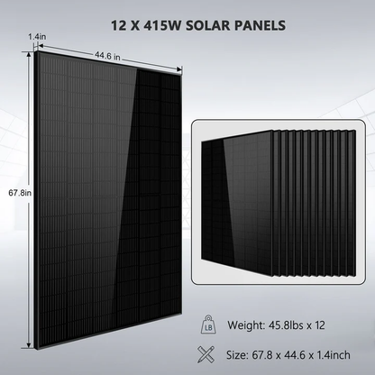 Off-Grid Solar Kit 12000W 48VDC 120V/240V LiFePO4 25.6KWH Lithium Battery 12 x 415 Watts Solar Panels SGR-12K20E