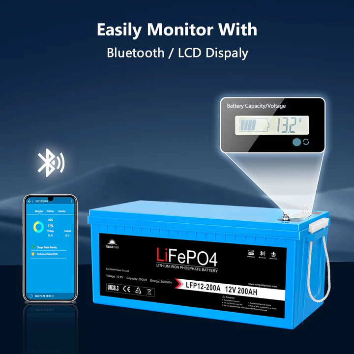 12V 200AH LiFePO4 Deep Cycle Lithium Battery - Bluetooth / Self-Heating / IP65